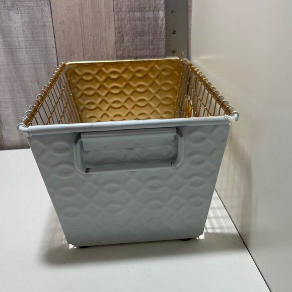 Wire Basket Gold & White 9.5”x7”x5” NEW! - Picture 3 of 4
